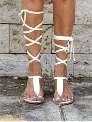 Tie-wrap Pure Color Flat Heel Sandals