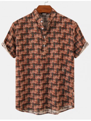 Geometric Pattern Crewneck Loose Shirts