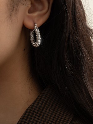 Rhinestone Alloy Annular Earrings