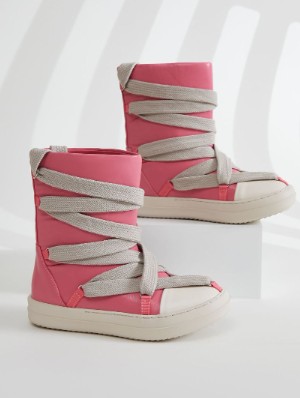 PU Patchwork Round Toe Lace Up Casual Boots
