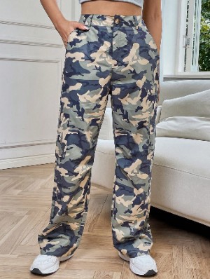Camouflage Patchwork Straight Cargo Pants