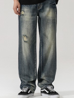 Wear Out Ripped Straight Loose Men's Jeans