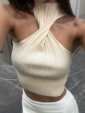 Solid Color Wrap Twist Knitting Tanks