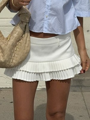 Patchwork Pleated Low Rise Tiered Skirts