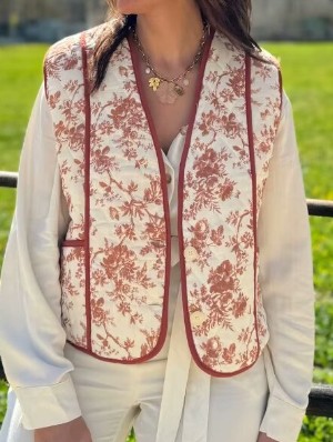 Vintage Print Cardigan Sleeveless Jackets