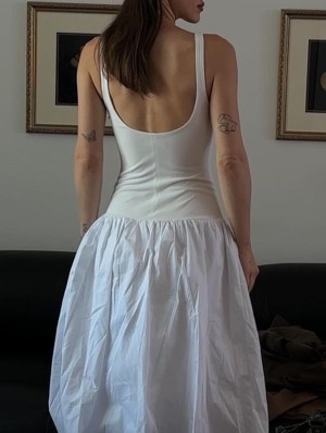 Patchwork U Neck Backless Sleeveless Midi Dresses