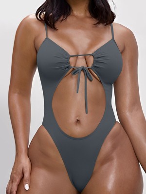 Solid Color Square Neck Fitted One-Pieces