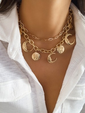 Chain Layered Alloy Circular Necklaces