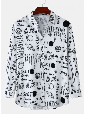 Abstract Printing Cotton Loose Shirts