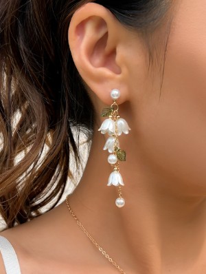 Faux Pearl Fringe Plastic Straight Earrings