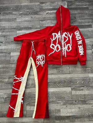 Letter Pattern Hooded Loose Long Sets