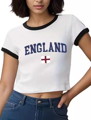 Colorblock England Pattern Cropped T-shirts