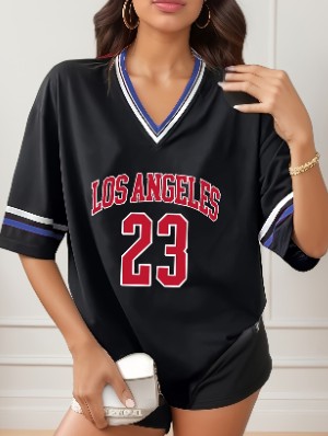 Colorblock Striped V Neck Pullover T-shirts