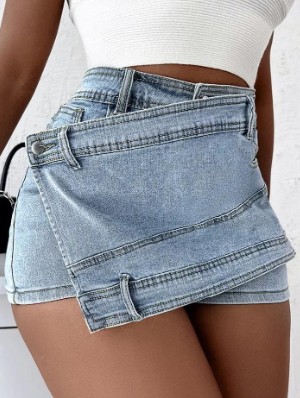 Denim Buckle Bodycon Shorts