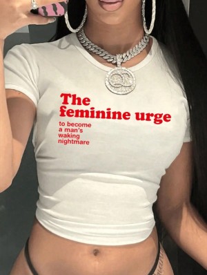 Letter Pattern Cropped Bodycon T-shirts