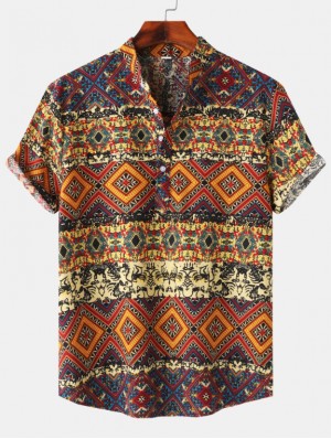 Abstract Printing Cotton Blend Shirts