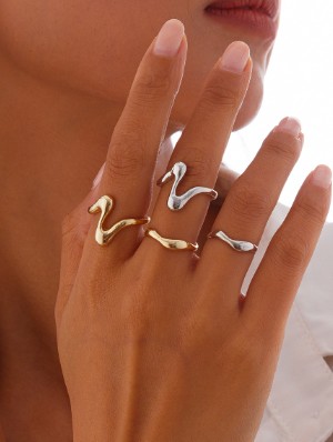 Geometric Irregular European Electroplated Rings Set Chic Jewelry