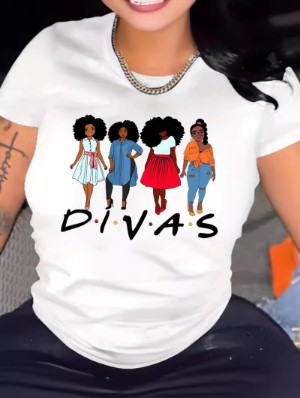 Cartoon Letter Printed Loose Pullover T-Shirts