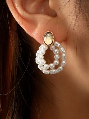 Chic Faux Pearl Irregular Hoop Earrings Easy To Match