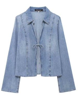 Bow Lace-Up Long Sleeve Denim Jackets