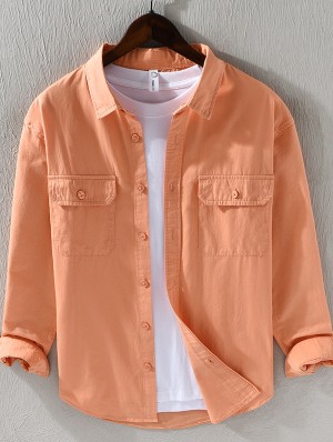 Down Collar Long Sleeve Chest Pocket Shirts