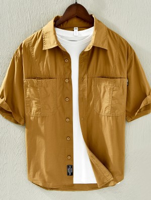 Plain Color Solid Color Down Collar Shirts