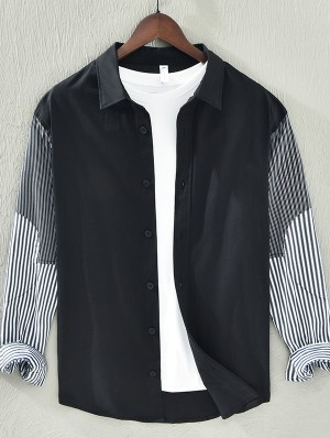 Contrast Color Long Sleeve Cotton Shirts