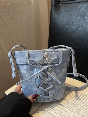 Bow Pure Color Denim Shoulder Bags