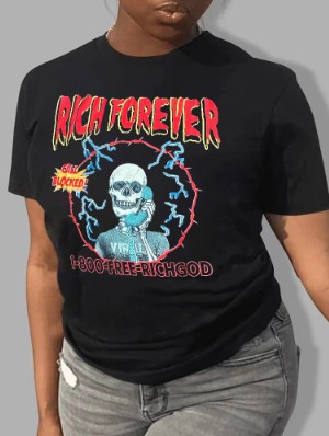 Letter Skull Print Loose Pullover T-shirts