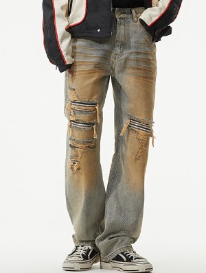 Ripped Straight Mid-rise Men's Jeans