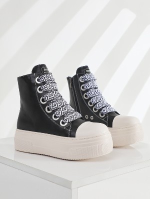PU Lace Up Zipper Platform Heels Sneaker