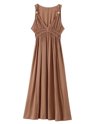 Pleated V Neck Sleeveless Casual Dresses