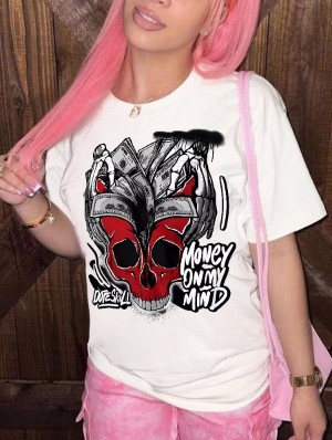 Letter Skull Dollar Printed Loose T-shirts