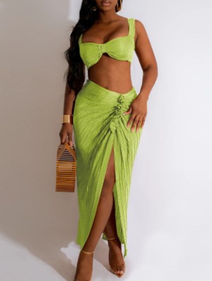 Ruched Split Hem Sleeveless Skirt Sets