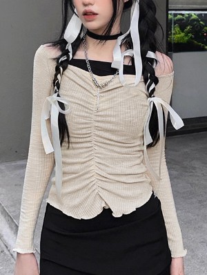 Ruched Off Shoulder Bare Waist Tops