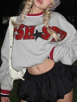 Letter Star Long Sleeve Cropped Sweatshirts