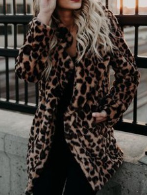 Loose Fluff Leopard Buckle Lapel Faux Fur