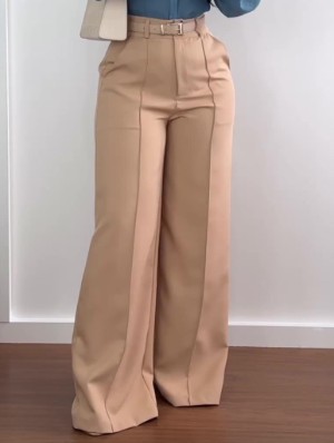 OL Plain Color High Rise Straight Pants