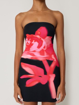 Colorblock Floral Printed Strapless Mini Dress