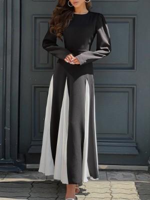 Colorblock Long Sleeve Mid-rise Maxi Dress