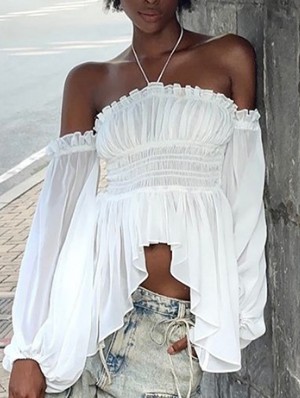 Lacework Sheer Halter Off Shoulder Tops