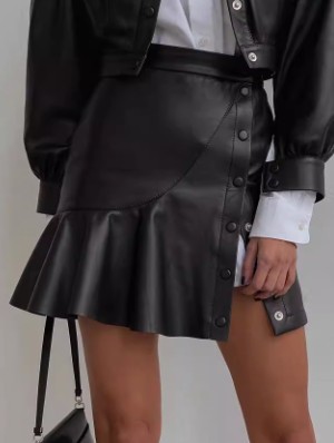 Buckle Ruffle Edge Bodycon PU Skirts