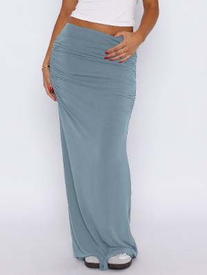 Plain Color Ruched Elastic Waist Skirts