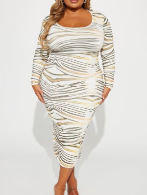 Contrast Color Striped Long Sleeves Maxi Dress