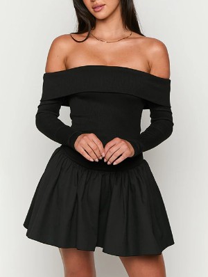 Off Shoulder High Rise A-line Mini Dress