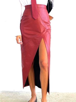 PU Patchwork Split Hem Bodycon Skirts