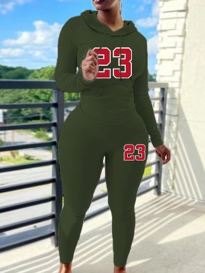 Number Printed Loose Hooded  Pant Sets