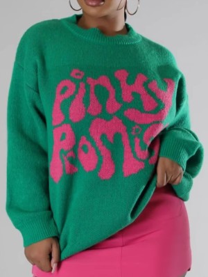 Colorblock Letter Knitted Loose Sweater