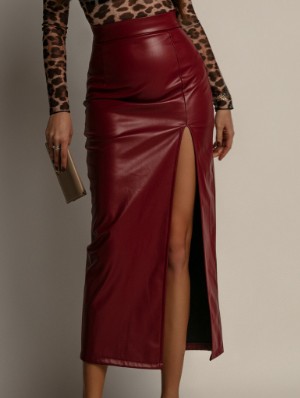 PU Patchwork High Rise Split Hem Skirts