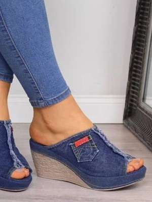 Patchwork Peep Toe Peep-toe Canvas Slippers